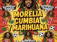 Desenho - Diseño - Arte - "LA FAMOSA BANDA DEL PONIENTE 1981 LA COLINA LA BANDA DEL ROJIAMARILLO" Dibujo de la Barra: Locura 81 &bull; Club: Monarcas Morelia &bull; País: México