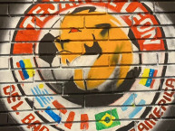 Mural - Graffiti - Pintadas - "TEJAR DEL LEÓN." Mural de la Barra: La Guardia Albi Roja Sur &bull; Club: Independiente Santa Fe &bull; País: Colombia