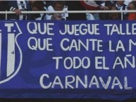 Trapo - Bandeira - Faixa - Telón - "Que juegue Talleres que cante la Mona todo el año carnaval" Trapo de la Barra: La Fiel • Club: Talleres