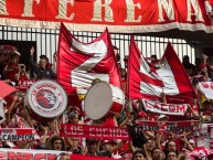 Trapo - Bandeira - Faixa - Telón - "ZONA NUEVE - FONTIBON DEL LEÓN." Trapo de la Barra: La Guardia Albi Roja Sur • Club: Independiente Santa Fe • País: Colombia