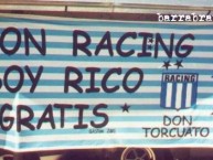 Trapo - Bandeira - Faixa - Telón - "Con racing soy rico gratis" Trapo de la Barra: La Guardia Imperial • Club: Racing Club