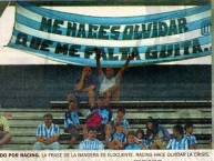 Trapo - Bandeira - Faixa - Telón - "Me haces olvidar que me falta guita" Trapo de la Barra: La Guardia Imperial • Club: Racing Club • País: Argentina